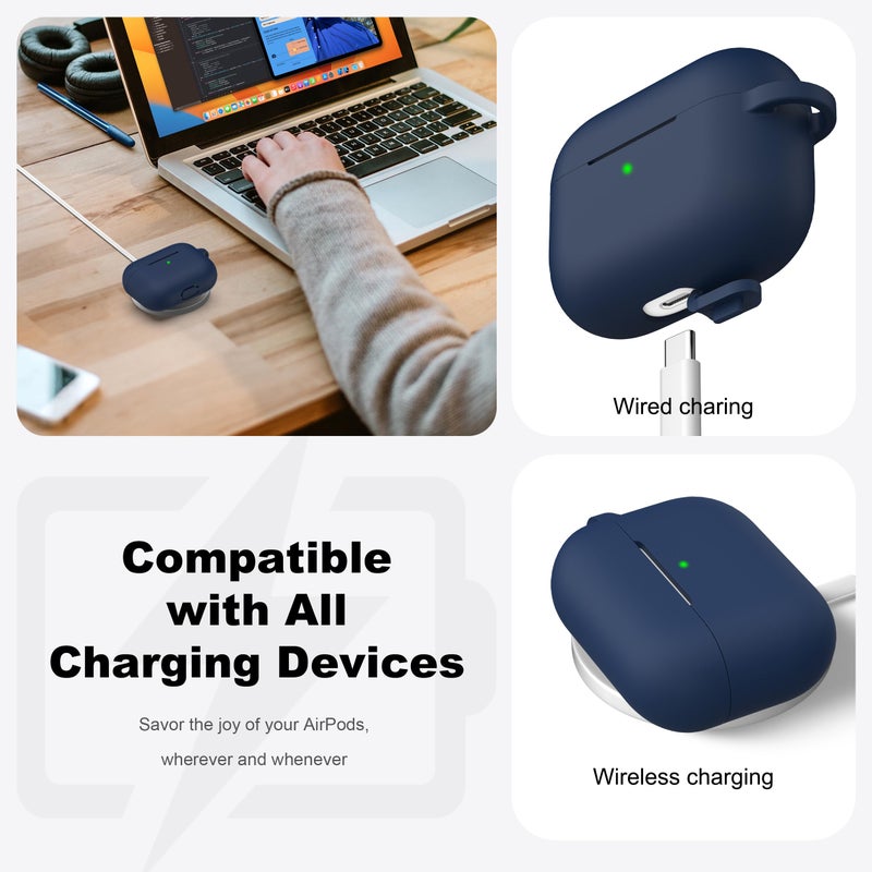 R-fun for AirPods Pro 2nd/1st Generation Case with Cleaner Kit,Soft Silicone Protective Case Cover for Apple AirPod Pro 2/1 for Women Men,AirPods Pro Case Accessories with Keychain,Midnight Blue - Image 3